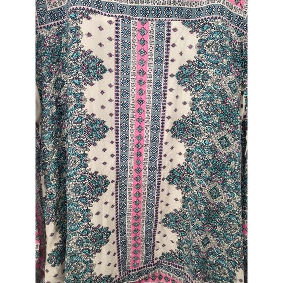 Lane Bryant Blouse Top Plus 18 Classic‎ Long Sleeve Square Neck Boho Teal Pink - Picture 7 of 12